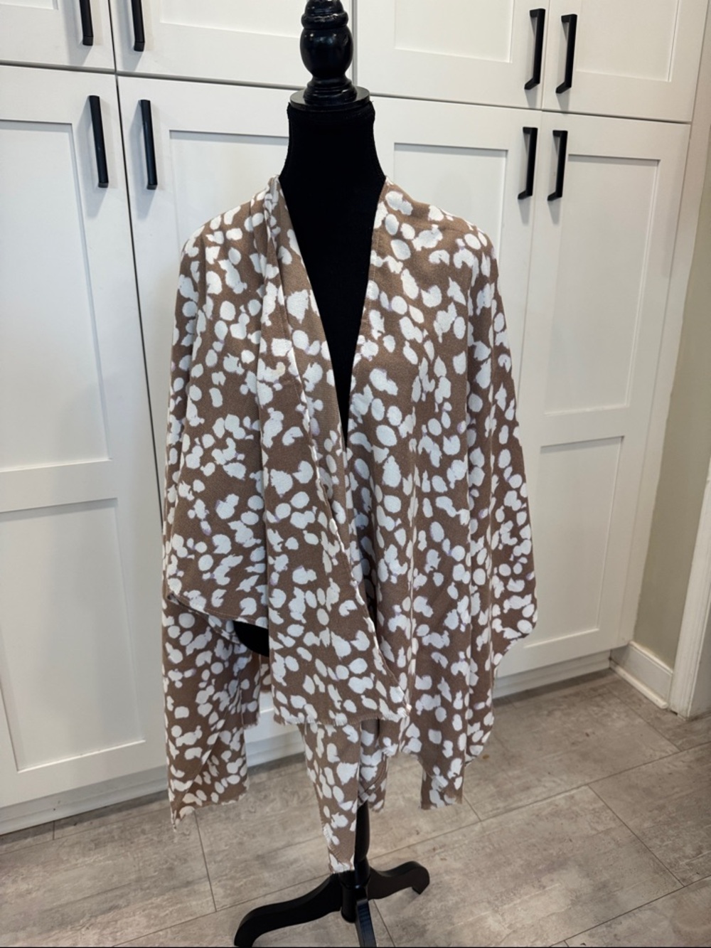 Taupe and White Abstract Print Wrap super soft one size poncho